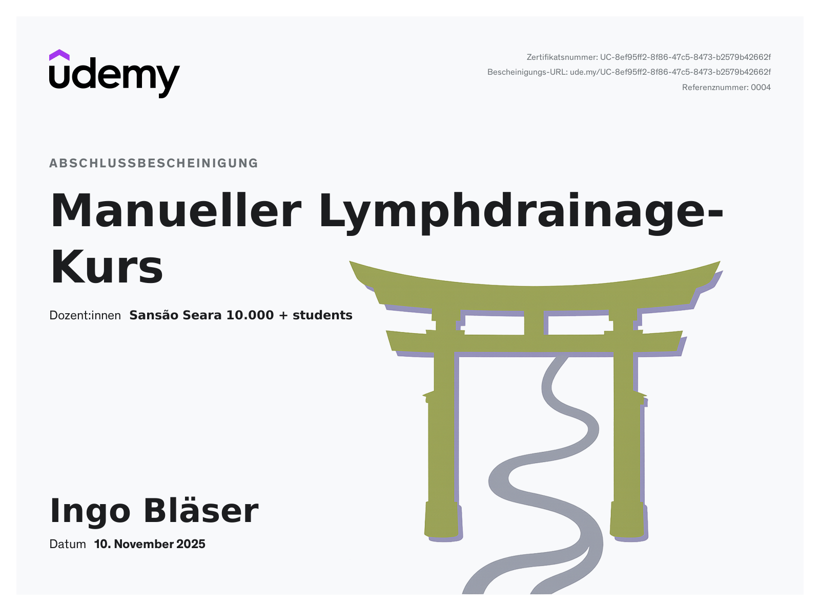 Zertifikat Manuelle Lymphdrainage - Sansao Seara