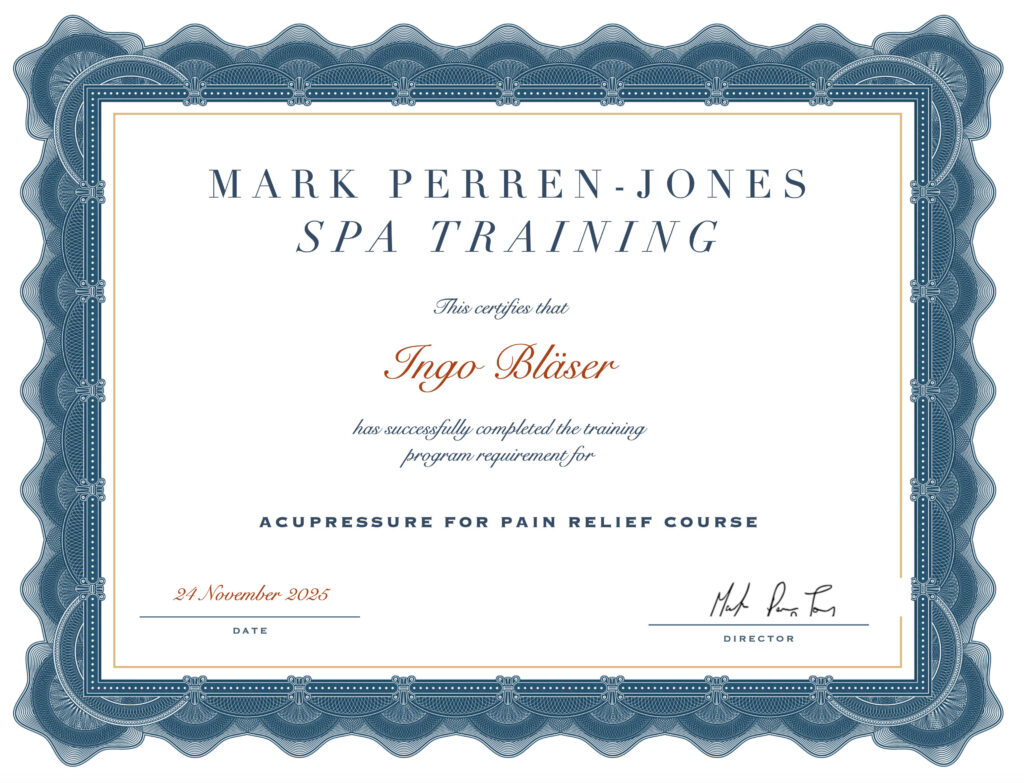 Zertifikat Acupressure For Pain Relief Course - Mark Perren-Jones