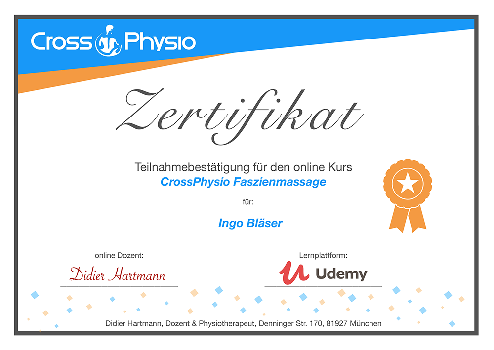 Zertifikat CrossPhysio Faszienmassage - Didier Hartmann